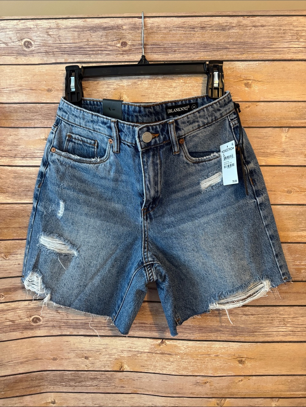 Blank NYC Distressed Mid-Rise Denim Shorts - Faded Blue